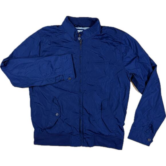 NWT Gap Navy Blue Full Zip Jacket Mock Neck Lots Pockets Pinstripe Lining Mens M - Picture 1 of 7